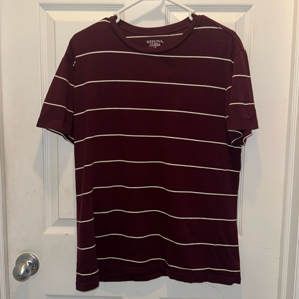 👙Merona Men's Large Maroon and White Striped Shirt